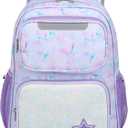 Kids Backpack for Girls Kindergarten - 15 Inch Lightweight School Bookbag fits Folder, Backpack for Kids 4-7 with Leakproof Insulated Pocket for Lunch and Snacks, Purple Tie-dye