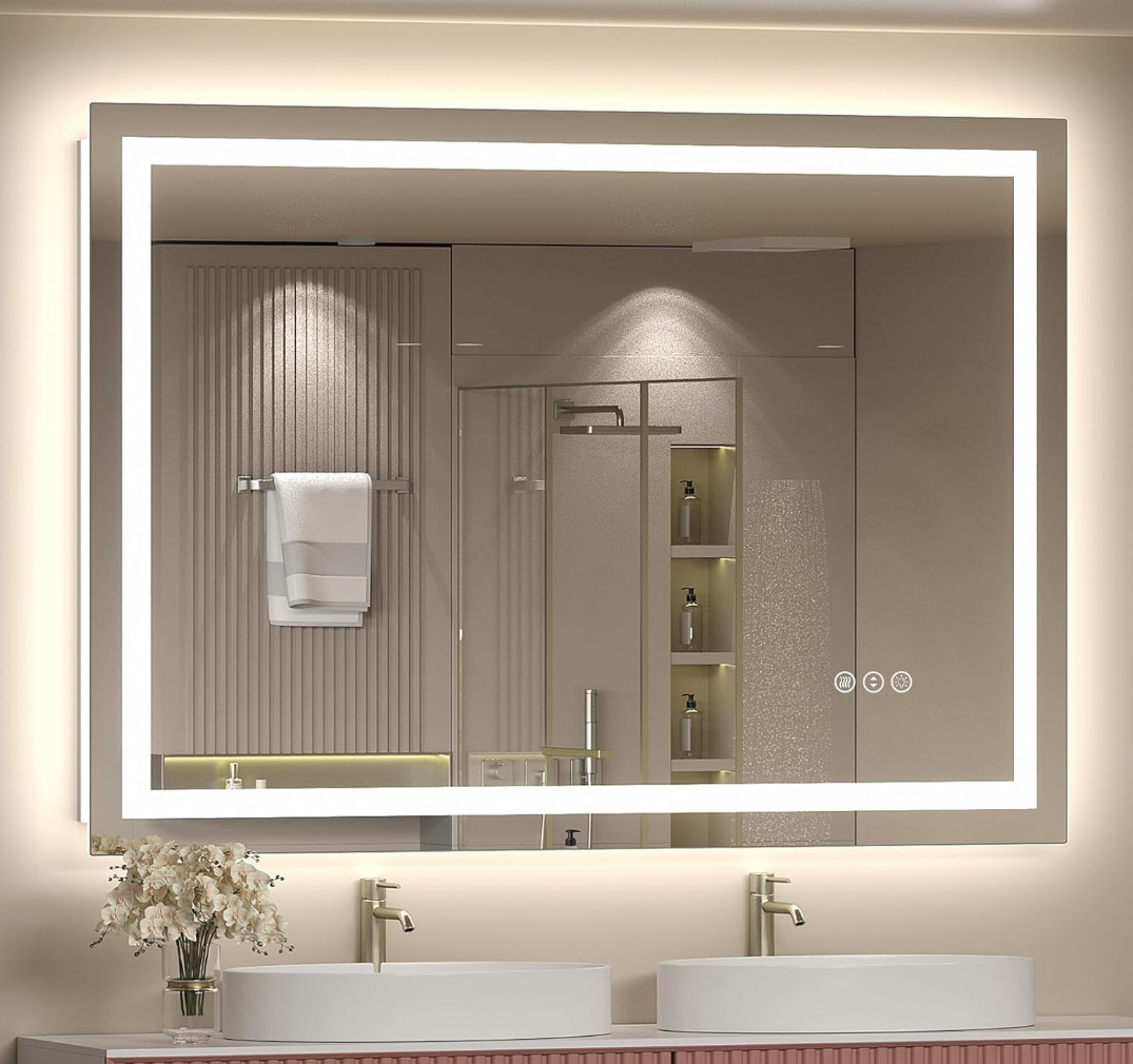 Led Lighted Bathroom Mirror 350*500mm, Dimmable Vanity Mirror with Lights, Anti-Fog (Backlit and Front Lighted)