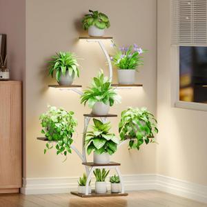 Plant Stand Indoor with Grow Lights, 6 Tiered Plant Shelf Indoor, 50" Corner Plant Stands for Indoor Plants, Lighted Tree-Shaped Plant Holder, Tall Flower Display Rack for Living Room, Patio White)
