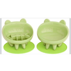 Cat Bowl, Raised Slow Feeder, Inclined Anti-Vomiting Cat Bowl with Non-Slip Mat, Moustache Friendly, Cat Food Dish (Green)