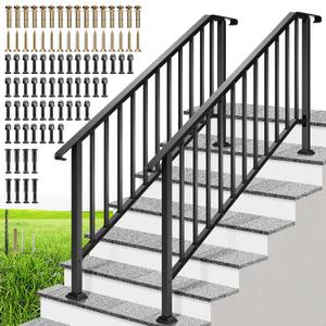 VIVOHOME 2-Pack 6 Step Galvanized Steel Hand Rails for Outdoor Steps  Curved Ends and Safety Balusters Exterior Railing for Porch, Deck, or Indoor Stairs, Complete Installation Kit