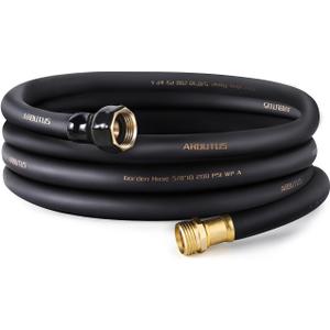 Garden Hose 5/8" x 25ft Brass Rubber Heavy Duty Water Hose 600 PSI Burst Pressure, Durable Flexible Hose for Yard, Car Wash, Pets Black