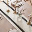 Artoid Mode Black Stripe Woven Table Runner, Seasonal Holiday Hollow Kitchen Dining Table Decoration for Home Party Decor 12x120 Inch