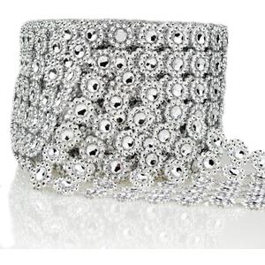 Bling Rhinestone Diamond Flower Shape Mesh Ribbon Wrap, Storystore Silver Acrylic Bling Diamond Wrap Ribbon for Wedding, Cake, Vase Decorations, Party Supplies (1 Roll, 30Ft, 6 Rows) (Silver Flower Shape)