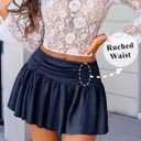 Avidlove Women Ruffle Skirt Ruched Waist Short Skirts Sexy Glitter Skirt Mini Lingerie Skirts (Blue)