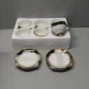 LETAOTAO Tea Cups and Saucers Set of 6, 7 oz Ceramic Turkish Coffee Cup With Gold Trim for Cappuccino, Latte, Mocha, Au Lait, Double Espresso, White