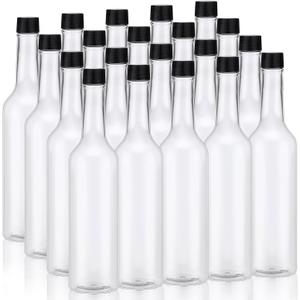 Tioncy 20 Pcs 15 oz Plastic Long Neck Coquito Bottle Empty Clear Liquor Wine Bottles with Screw on Caps Homemade Wine Coquito Limoncello Containers for Drinks DIY Christmas Craft Decoration
