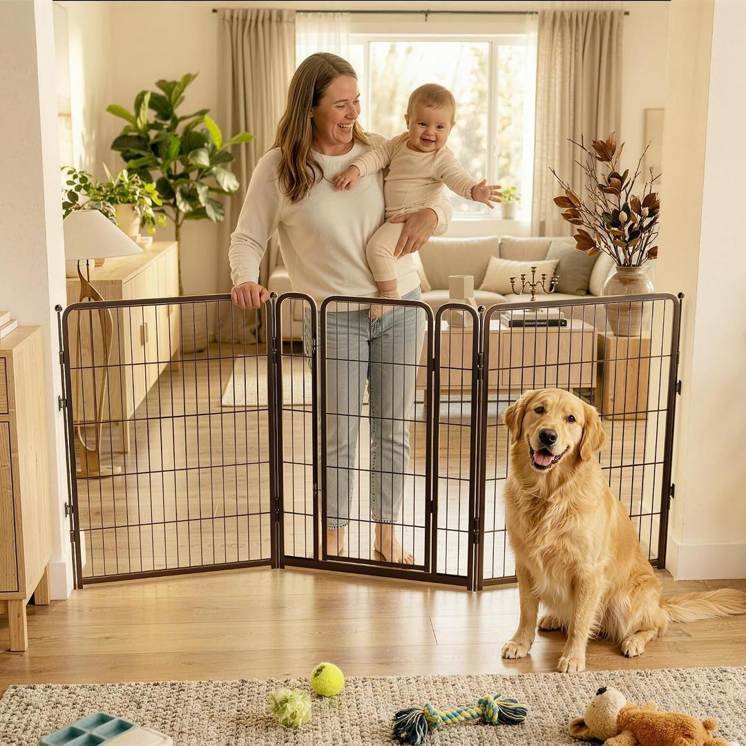FXW Dog Gate Extra Wide Designed for Indoor Use, Adjustable Width Up to 83-inch Wide (40" H 3 Wire Panels for Medium and Large Dogs),  Black, Up to 83" W【2 Panels + 1 Door】, 40"H