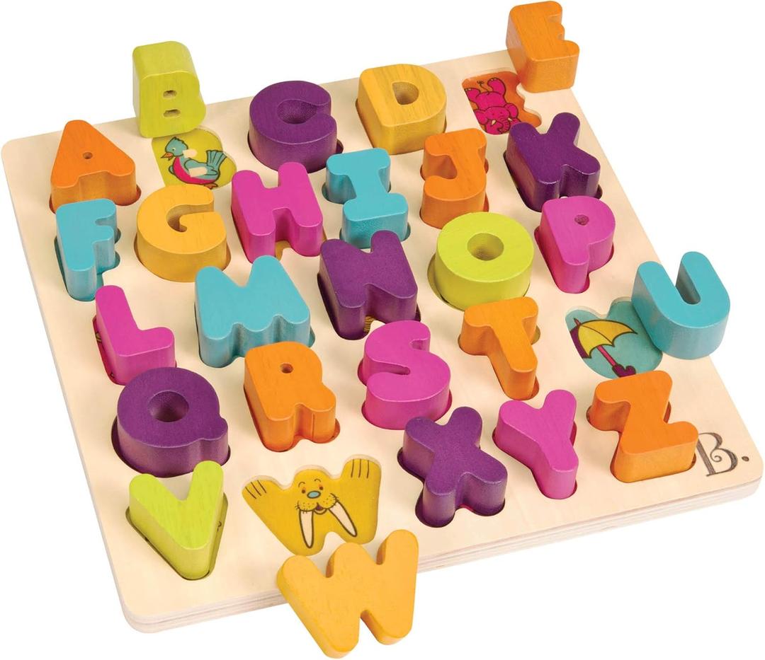 B. toys Alpha B. Tical Wooden Alphabet Puzzle 26 Letter Pieces Chunky Wooden Puzzle Educational Toys for Toddlers, Kids 18+ Months