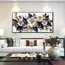 HUBOSKN White Flowers Wall Art - Framed Canvas Print, 29" x 59", Modern Floral Design for Bedroom, Living Room, Office