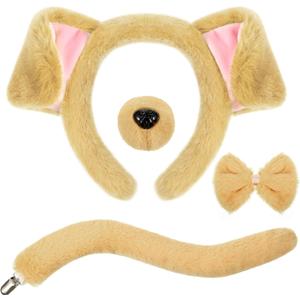 SATINIOR Puppy Dog Costume Set Ears Headband Nose Bow Tie Tail Animal Cosplay for Halloween