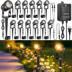 Plug and Play Low Voltage Landscape Lighting Kit with Extension Cable, 12Pack 90FT Wired Landscape Lights with Transformer, Warm White Waterproof Outdoor LED Spotlights for Yard, Garden, Pathway