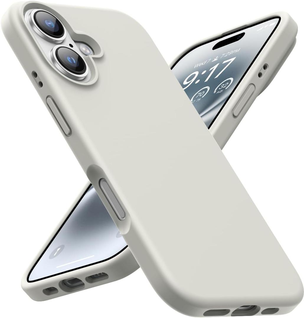 OuXul Designed for iPhone 16 Case,Shockproof Liquid Silicone Protective Phone Case with Soft Anti-Scratch Microfiber Lining Ultra Slim Drop Protection Phone Cover 6.1 inc (Stone)