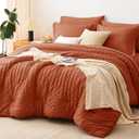 CozyLux Queen Comforter Set Burnt Orange Seersucker 7 Pieces Bed in a Bag Queen Comforter Set with Sheets Terracotta Luxury Bedding Set with Down Alternative Comforter, Sheets, Pillowcases & Shams
