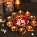 Diya Shape Flower Decorative Urli Bowl  Handcrafted for Floating Flowers and Tea Light Candles  Office, Table & Diwali Decor  Gold (14inch)