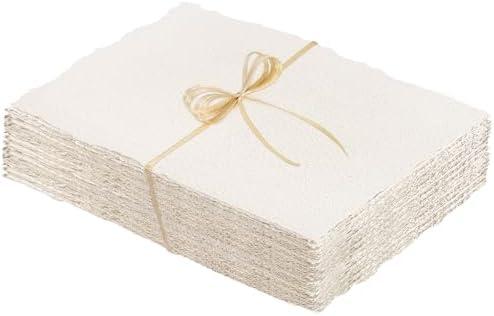 Prudiut 50 Sheets Cotton Watercolor Paper, 5 x 7 inches, 300 GSM, Deckled Edge, Ivory White, Ideal for Watercolor Painting, Acrylic Painting, Sketching, Crafts, Wedding Invitations