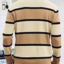 EDITCOZY Men Long Sleeve Polo Shirts Casual Vintage Striped Golf Shirts Knit Rugby Shirt Lightweight Polo Sweater Apricot M