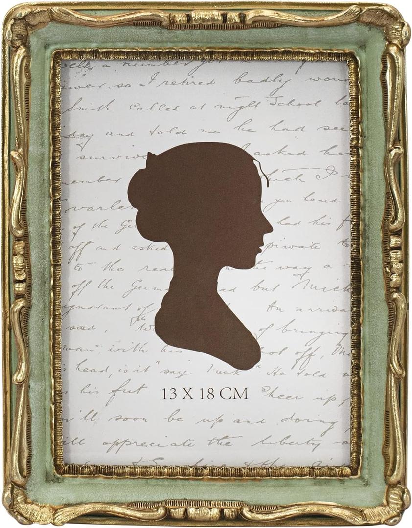 AELS 5x7/8x10 Inch Vintage Picture Frame, Elegant Antique Photo Frames with Glass Front, Photo Display, Tabletop Wall Hanging, Gift Ideas,Gold and Green (5x7)