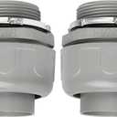 Conduit Connectors, 1-1/2 Inch Liquid Tight Connector NPT Non-Metallic for PVC Electrical Flexible Conduit Fittings, 180 Degree Straight, UL Listed for Home Outdoor Tubes Tools, Grey (2-Pack)