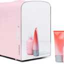 Chefman - Iceman Portable Mirrored Personal Fridge 4L Mini Refrigerator, Skin Care, Makeup Storage, Beauty, Serums & Face Masks, Small For Desktop Or Travel, Cool & Heat, Cosmetic Application, Pink