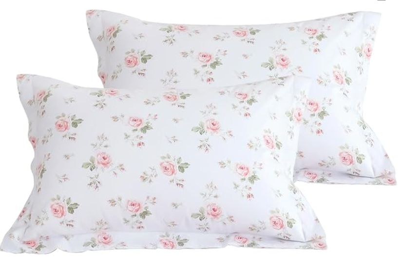QSH 100% Egyptian Cotton Floral Pillow Cases Standard Size Set of 2, Flowers Print Pattern Bedding Pillow Shams Standard Size, Envelope Closure Standard Pillows Covers (20"x26")