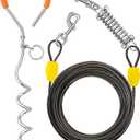 Petbobi Dog Tie-Out Cable and Stake - 30ft Heavy Duty Cable with Spring, No Tangle, 16in Ground Stake, Ideal for Yard, Camping and Beach, Suitable for Small Medium Large Dogs Up to 120 lbs, Black