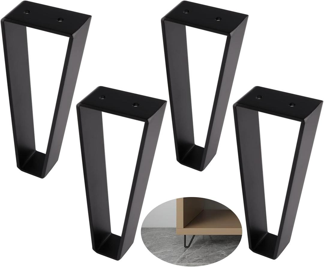 Osring 8 Inch Trapezoid Furniture Legs 4pcs, Solid Steel Furniture Hairpin Leg for Side Table, TV Stand and Cabinet, Black