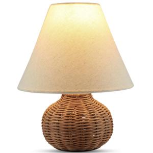 Dimmable Boho Table Lamp  Rattan & Bamboo Design