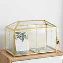 Glass Wedding Card Box with Slot, 12.5'' Large Clear Card Box Gold Brass Gift Card Storage Box with Lock Perfect for Wedding Receptions, Baby Shower, Birthday Party, Bridal Shower