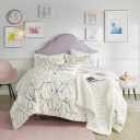 Comfort Spaces Vivian Comforter Set Ultra Soft All Season Lightweight Modern Geometric Glam Metallic Print Bedding, Matching Sham, Decorative Pillow, Full/Queen, Geometric Ivory/Gold
