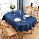 Wolkemer Shiny Oval Jacquard Tablecloth 60 x 84 Inch Navy Blue Floral Countryside Leaves Damask Patterns Table Cloth Glossy Fabric Table Cover for Dinner Kitchen