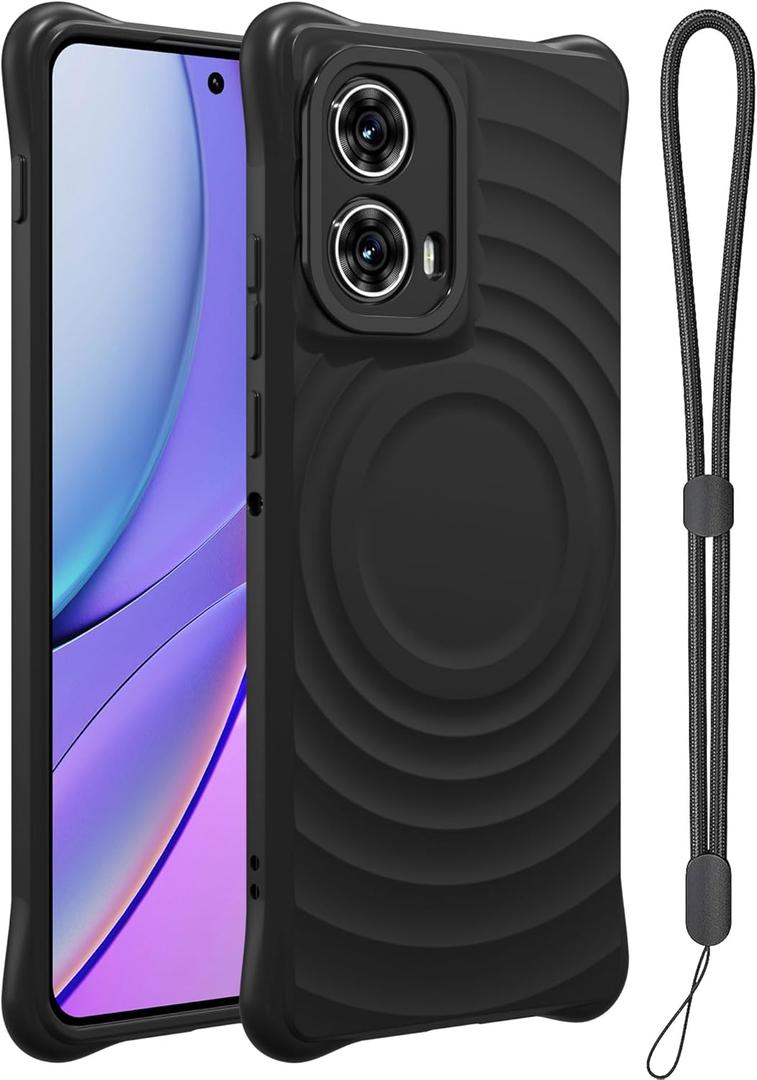 Set of 3 Pack, GOVTAN Compatible with Moto Edge 5G 2024 Case with Lanyard, Shockproof Soft Touch Premium TPU Slim Phone Cover, Wave Textured, Black
