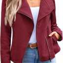 AUTOMET Womens Faux Suede Leather Jacket, Cropped Open Front Coat for Fall Winter Spring, Cardigan Style (Winered), L