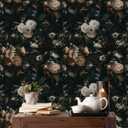 Floralplus Peel and Stick Wallpaper Removable Dark Floral Wallpaper 17.5 x 393 in Renter Friendly Wallpapers for Bedroom Accent Wall Black Floral Contact Paper Flower Wall Mural