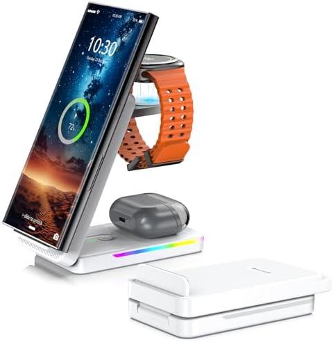 Wireless Charger for Samsung Galaxy Z Fold7/ Flip7, Charger for Samsung Watch 8/ 7 Ultra, 3 in 1 Foldable Wireless Charging Station for Samsung Galaxy Z Fold7/ Flip7, Watch 8/ 7/ 6/ 5/ Buds