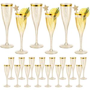 24 Pack Gold Rim Plastic Champagne Flutes Bulk, 6.5 OZ Clear Plastic Champagne Flutes Disposable, Elegant Shatterproof Glasses Perfect for Weddings, Parties, Picnics, Wine and Cocktails