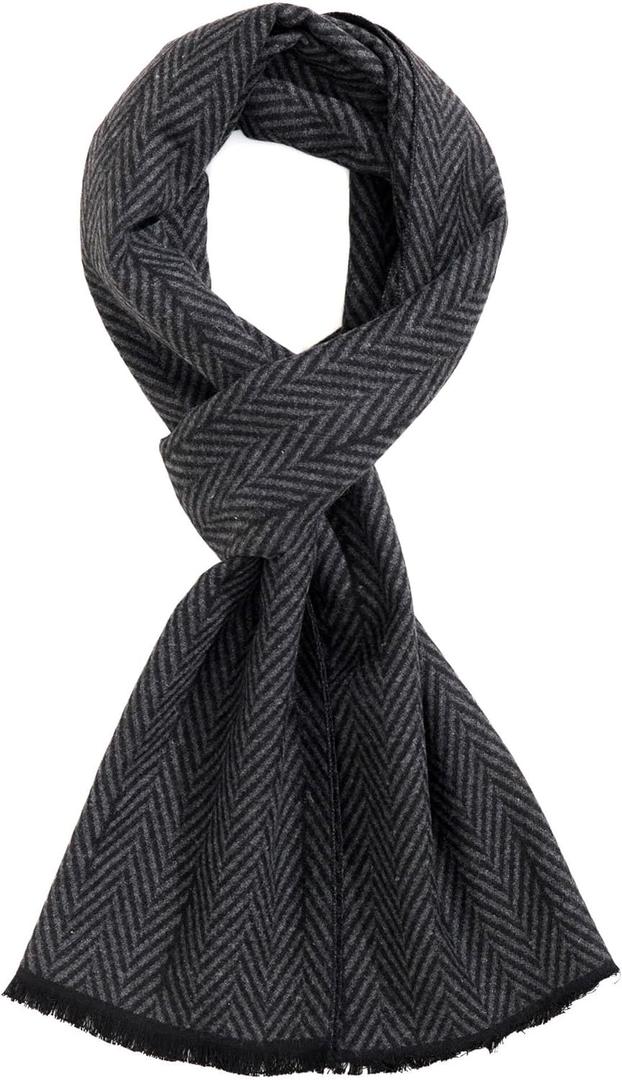 Men's Winter Warm Scarf Premium Cashmere Feel, Luxuriously Soft Long Plaid Pattern (Black/Pattern01)