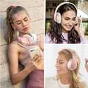 Wireless Bluetooth Headphones Over Ear 65H Playtime HiFi Stereo Headset with Microphone and 6EQ Modes Foldable Bluetooth V6.0 Headphones for Travel Smartphone Computer Laptop Rose Gold