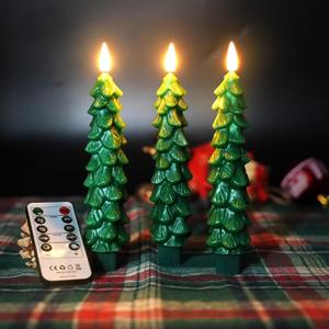 Christmas Decorations Indoor, 3 PCS Waxy Christmas Tree Candles with Remote Timer, Battery LED Candlesticks for Window, Table Centerpiece, Xmas Decor, Gift (7.5 inches)