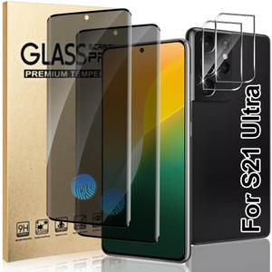 [2+2 Pack] For Galaxy S21 Ultra Privacy Screen Protector With Camera Lens Protector, Anti Spy Anti-Scratch,9h Tempered Glass, Compatible Fingerprint, High Responsive, For Galaxy S21 Ultra 6.8 Inch