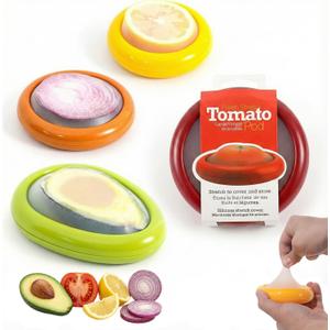 Generic Silicone Fruit And Vegetable Containers For Fridge,Reusable Holder For Food Storage,Fresh Stretch Pods For Food Saver (Green,Red,Yellow,Brown), FDPOD-02