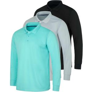 Real Essentials 3 Pack Men's Dry Fit Long-Sleeve Active Polo Shirt Casual Performance Golf Set 1, 4X Tall