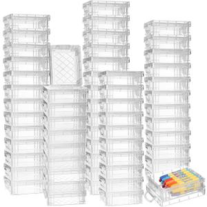 Suzile 60 Pcs Plastic Crayon Boxes with Snap Lids Clear Crayon Organizers and Storage Container, Bulk Stackable Pen Pencil Case for Art Crafts Classroom Office(Clear)