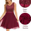Dressystar 2026 Women's V Neck Short Sequin Prom Dress Glitter A-line Swing Cocktail Party Dresses Knee Length (XS)