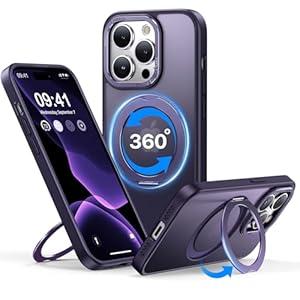 QTlier for iPhone 14 Pro Max Case, 360° Rotatable Ring Stand Case Compatible with MagSafe, [Military-Grade Protection] [Raised Camera Frame] Kickstand Case for iPhone 14 Pro Max (Purple)