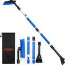 AstroAI 62.4" Ice Scrapers for Car Windshield and Extendable Snow Scraper with Foam Grip and 360 Pivoting Brush Head for Christmas Car Auto Truck SUV(Blue) (Large)