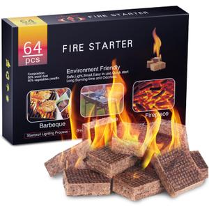HGD Fire Starter, 64 Mini Square, Natural Fire Starters for BBQ, Campfire, Fireplace, Charcoal, Wood Stove, Chimney, Fire Pit, Grill, Smoker, Indoor Outdoor Use