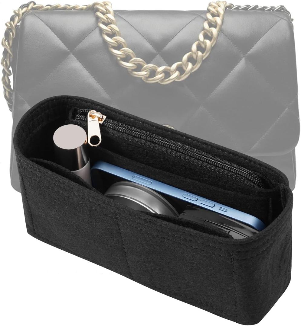 LOUKAYCCI Purse Organizer Insert for CHANEL 19 Maxi Flap Bag Organizer Insert Handbag (Black, Maxi)