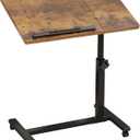 LINGMI Overbed Bedside Desk Mobile Rolling Laptop Stand Tilting Overbed Table with Wheels Height Adjustable Tray Table for Laptop Bed Sofa Side Table