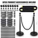 Stanchions with Velvet Ropes Set, 5 ft Velvet Ropes and Posts, Stainless Steel Barriers for Crowd Control Barriers, Party Supplies, Exhibition (Black-8pcs)